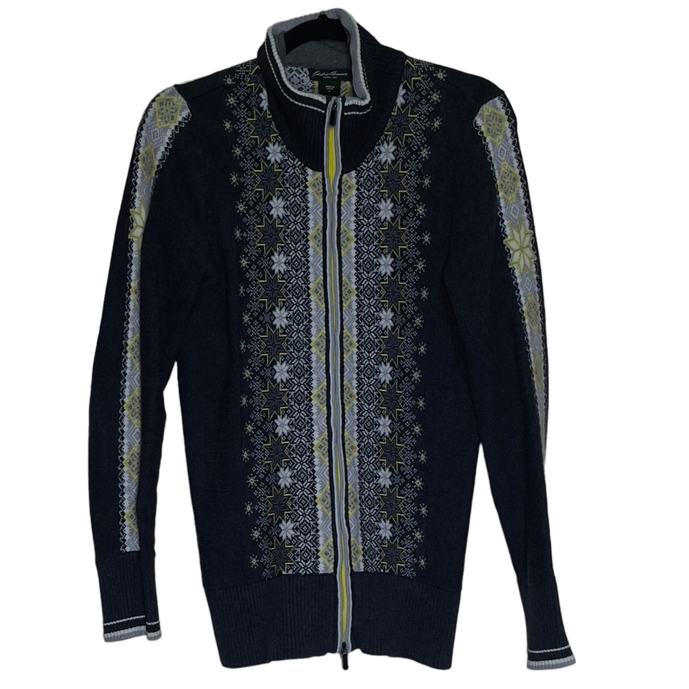 Eddie Bauer Fair Isle Zip Up Size Medium Cardigan Sweater